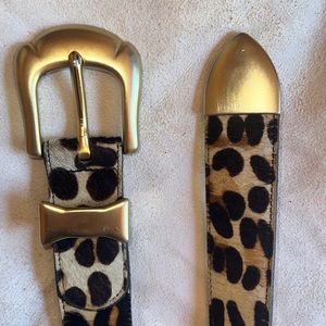 Another Line Inc leopard print cow hide big gold color buckle and end cap sz 30